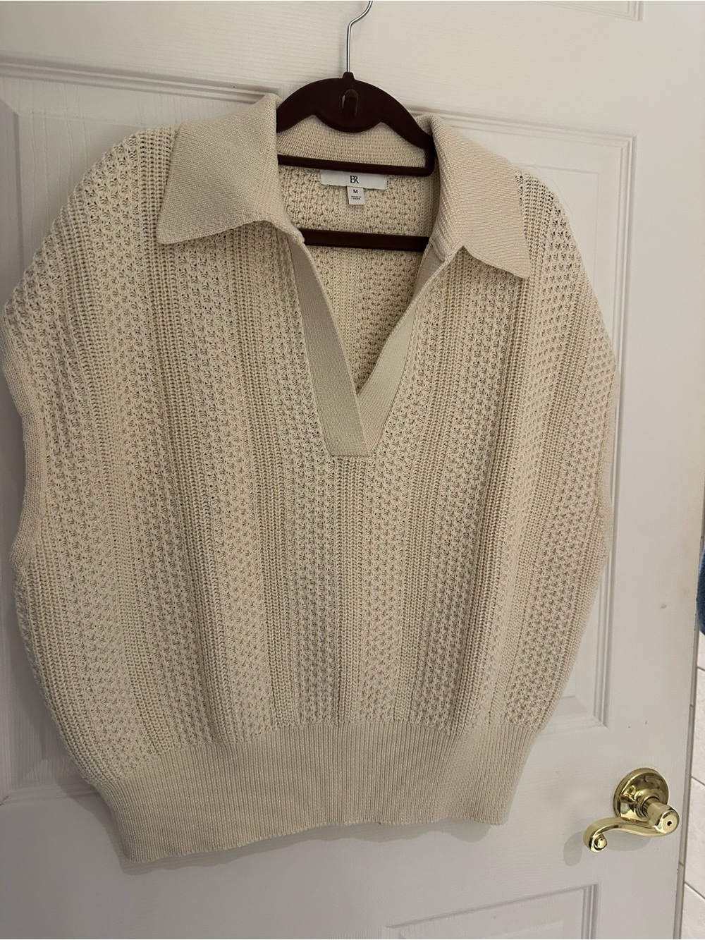 Banana Republic Knit Cream Cotton Collared Open V Sweater